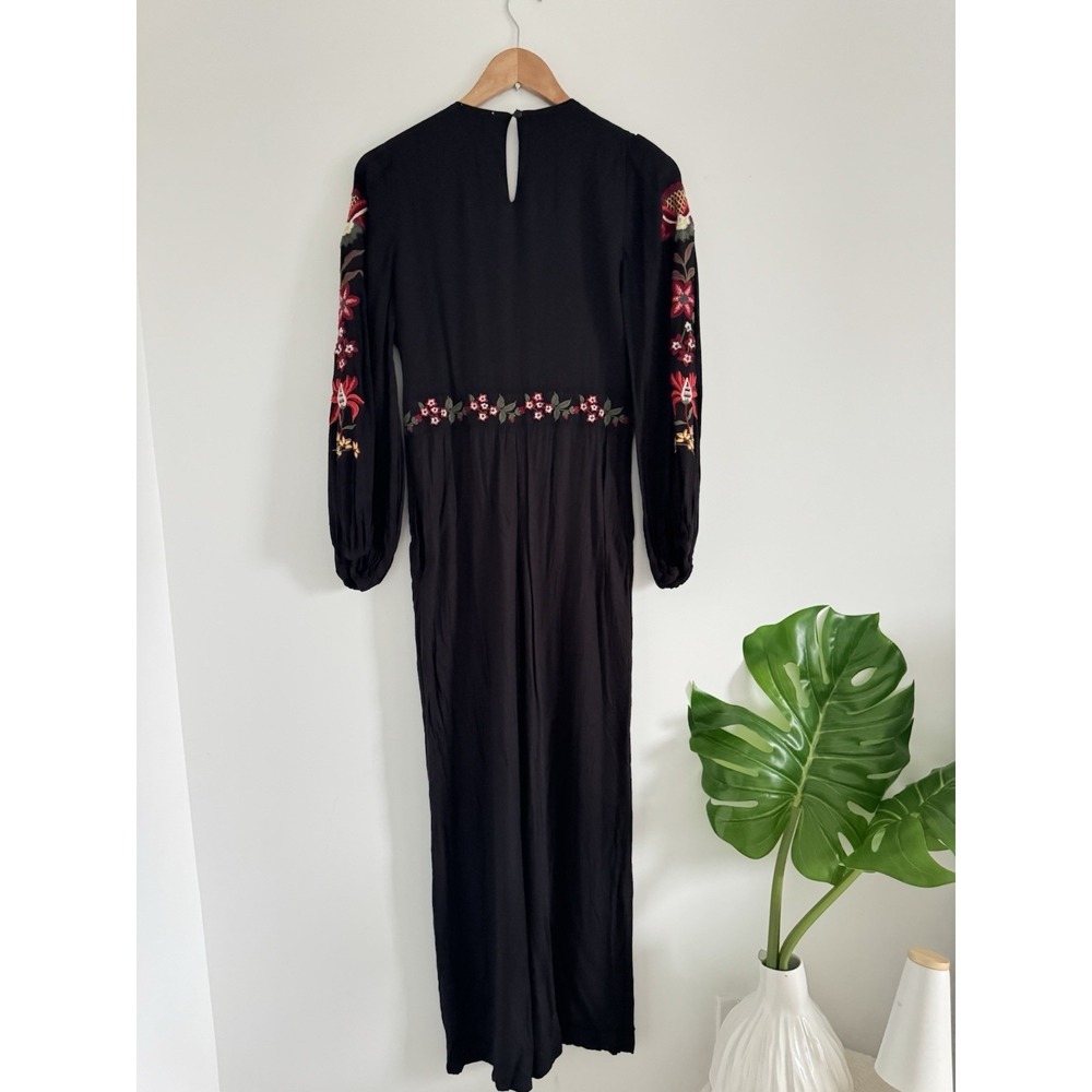 Farm Rio Anthropologie Black Embroidered Wide Leg Jumpsuit XS - Picture 8 of 8